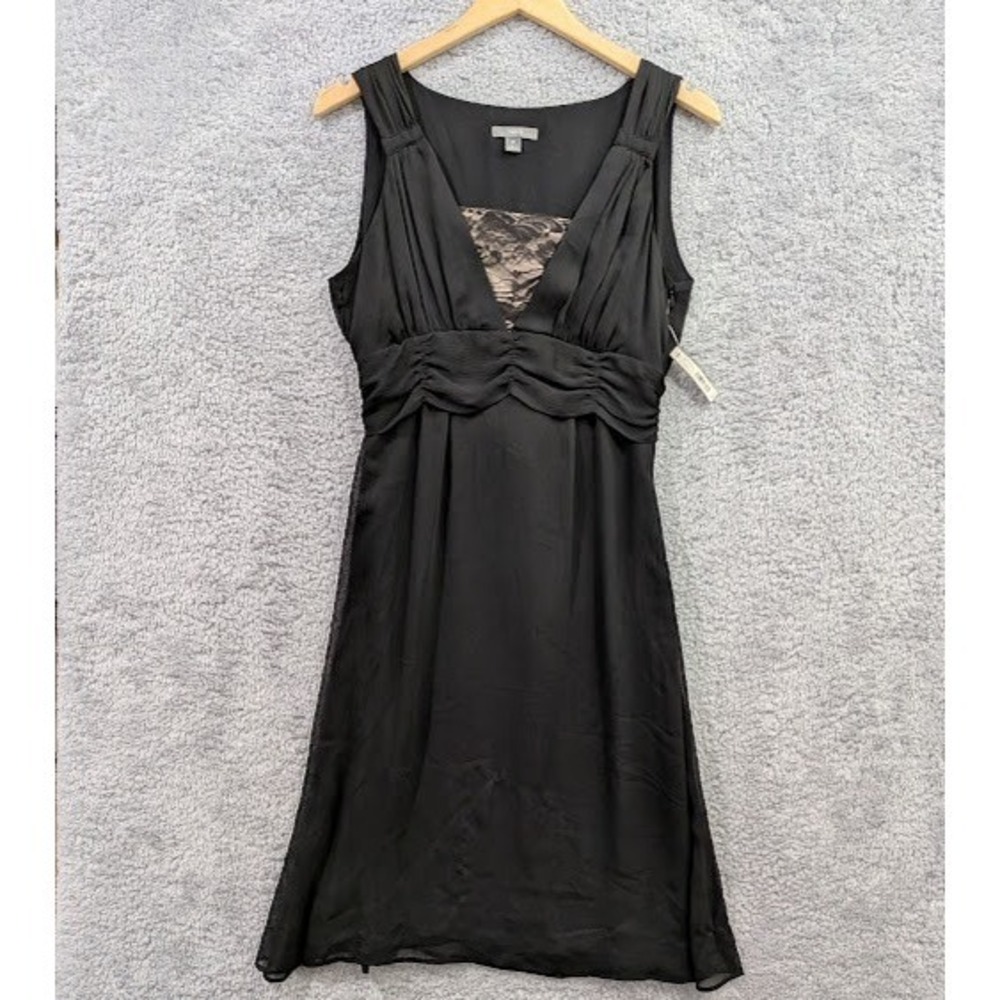 Apt 9 Cocktail Dress Women's 10 Black Lace Inset Ruched Empire Waist Chiffon NWT